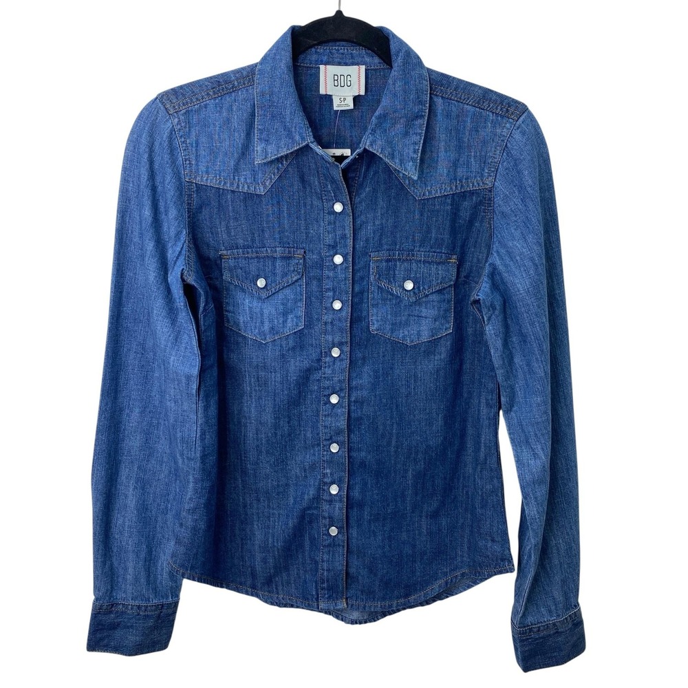 BDG‎ Denim Shirt Womens Small Western Pearl Snap Long Sleeve Urban Outfitters